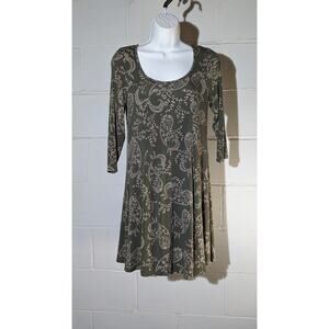 Charlotte Russe Dress Green Paisley Print 3/4 Sleeve Fit & Flare A Line Small
